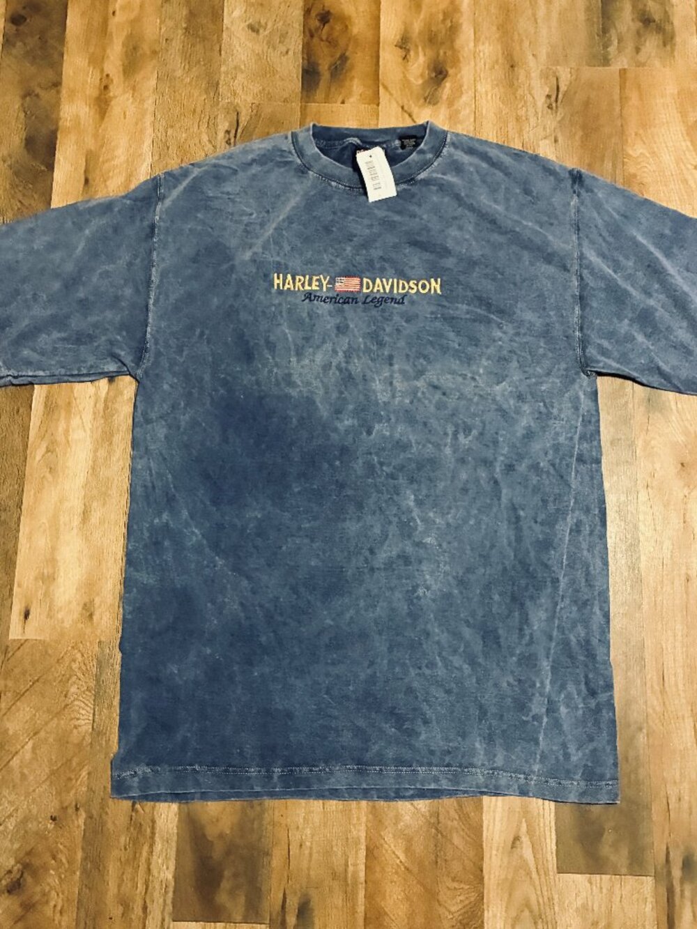 VTG Harley Davidson Shirt Mens L Blue Acid Stone Wash American Legend 90s Y2K